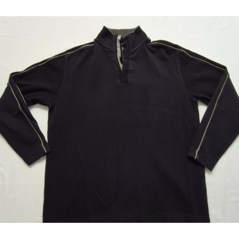 Blue Pronto Uomo men's black 1/4 snap button tan detail long sleeve shirt sz. Lg